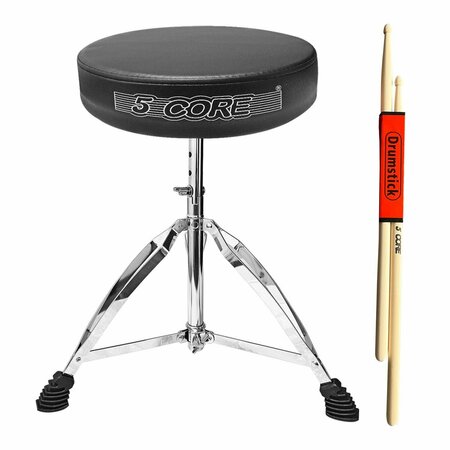 5 CORE 5 Core Drum Throne - Height Adjustable Guitar Stool - Thick Padded Comfortable Drummer Chair Black DS CH BLK